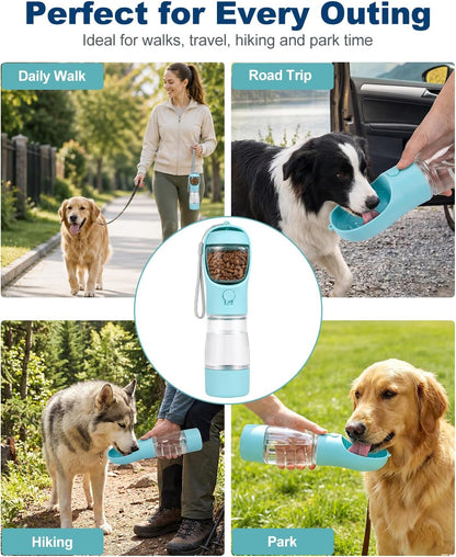 3-in-1 Hundetrinkflasche für unterwegs – Wasser, Futter & Kotbeutel immer griffbereit