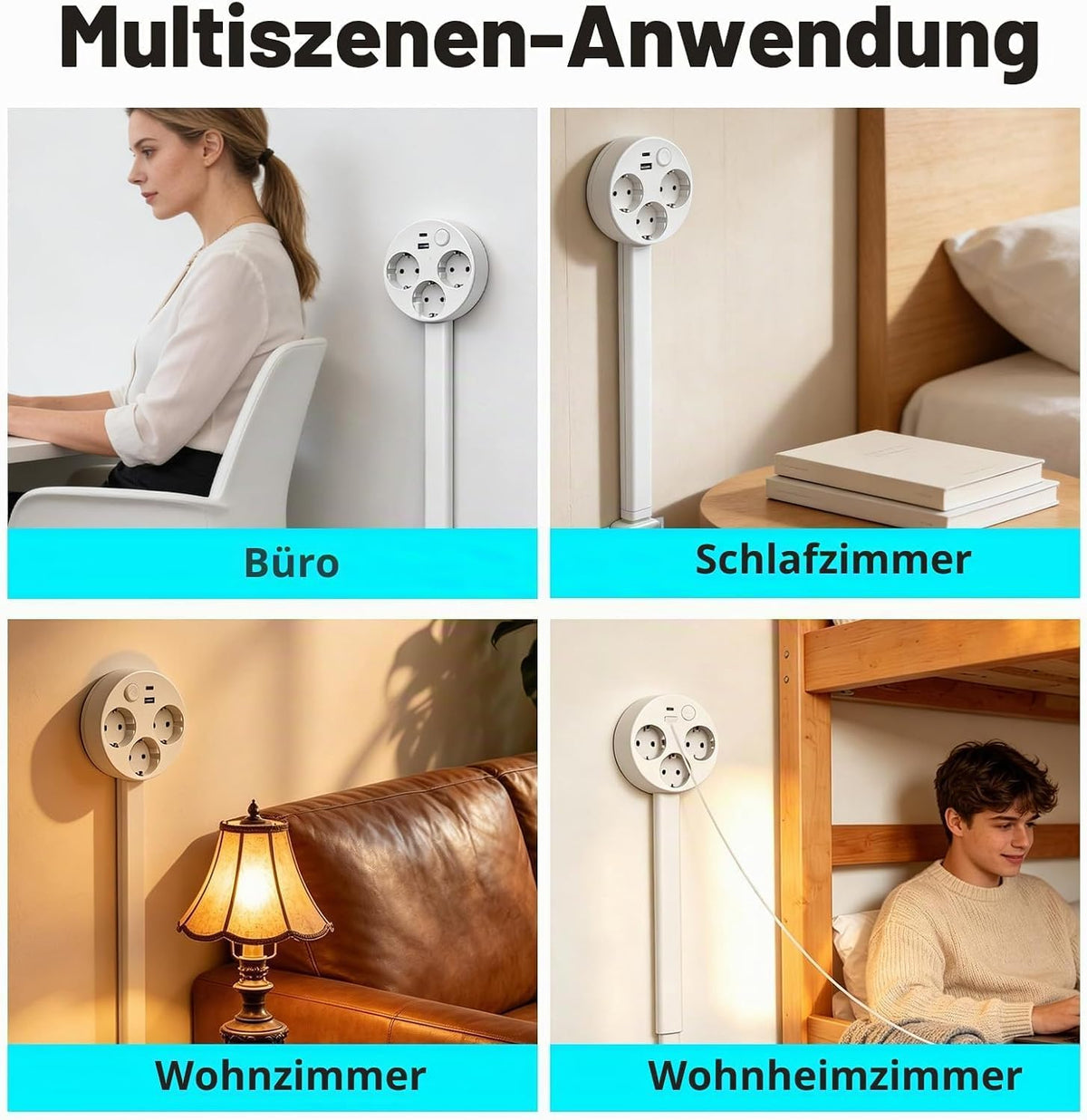 PowerReach™ | Ausziehbare Verlängerungssteckdose mit 3 EU-Steckdosen, USB-A & USB-C