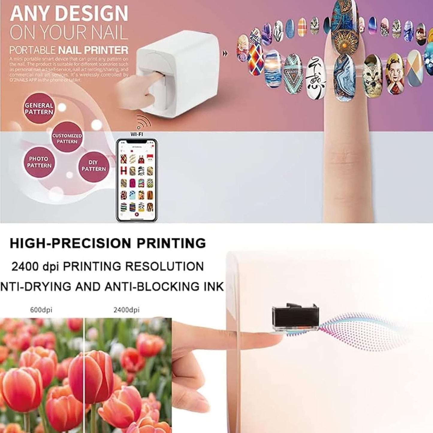 3D-intelligenter Nageldrucker – tragbares Nagelkunstgerät mit App-Steuerung