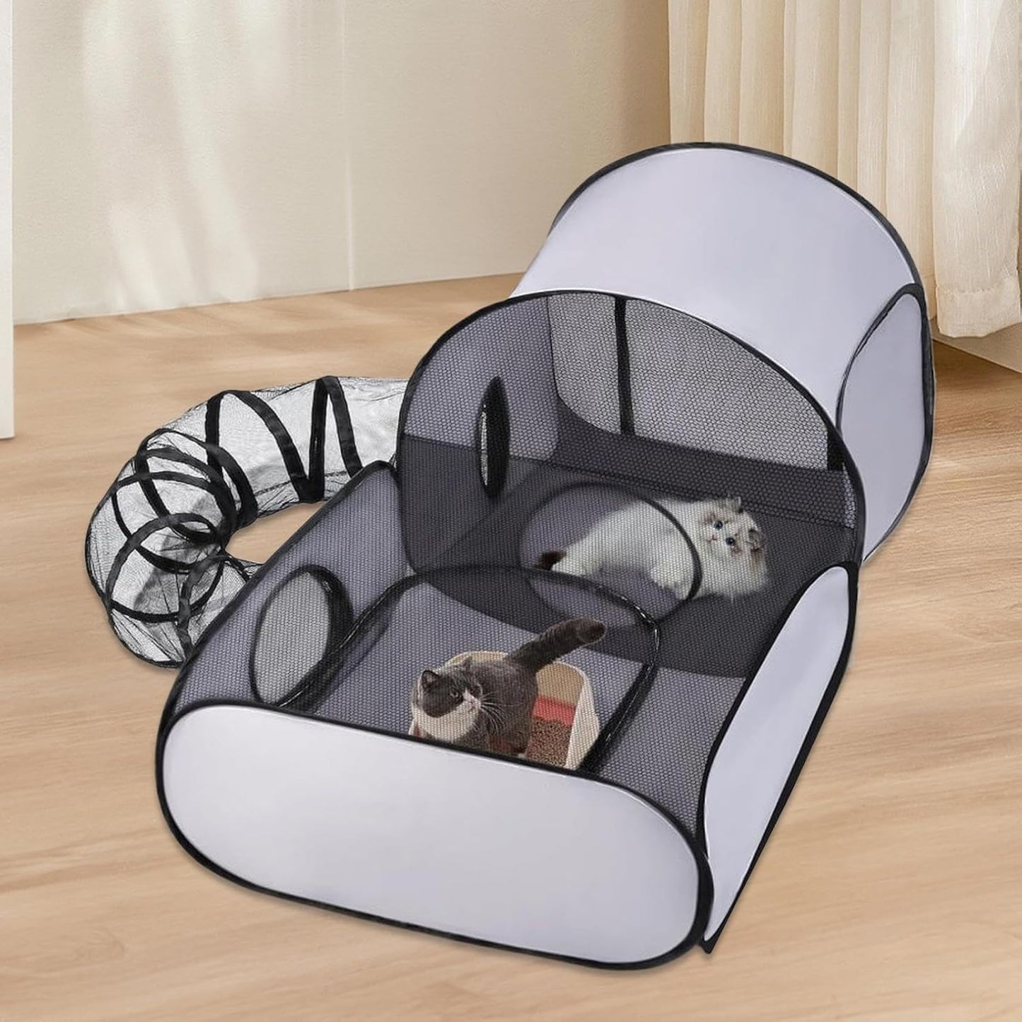 KittyCamp™ | Katzen-Spielzelt mit Tunnel – Faltbar, atmungsaktiv & stressreduzierend