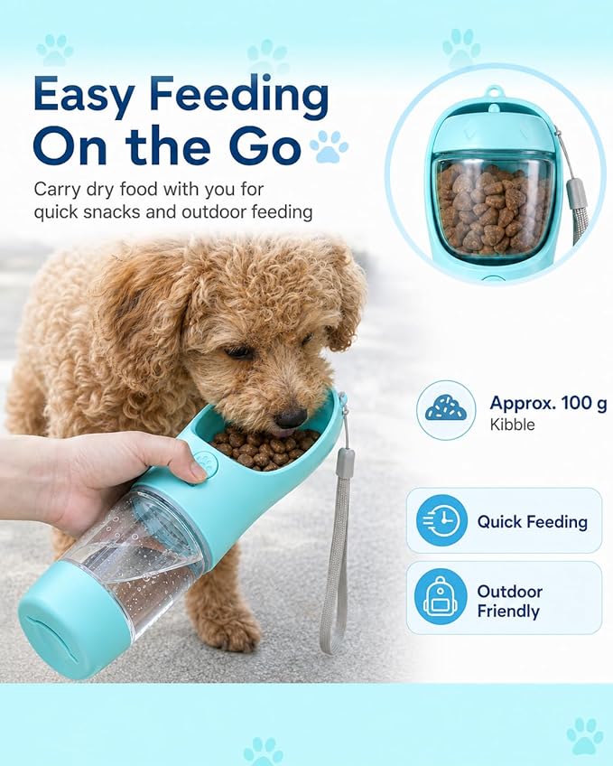 3-in-1 Hundetrinkflasche für unterwegs – Wasser, Futter & Kotbeutel immer griffbereit