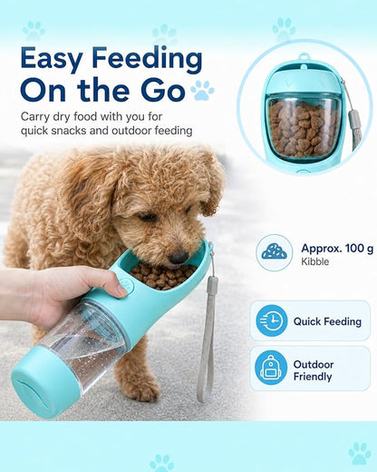 3-in-1 Hundetrinkflasche für unterwegs – Wasser, Futter & Kotbeutel immer griffbereit