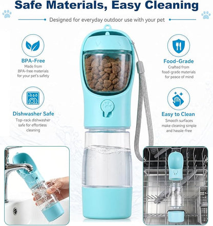 3-in-1 Hundetrinkflasche für unterwegs – Wasser, Futter & Kotbeutel immer griffbereit