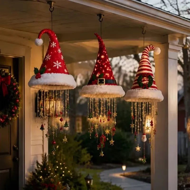 Hängende Weihnachtsmütze mit Licht – Leuchtende Weihnachtsdekoration für Fenster, Tür, Terrasse und Garten