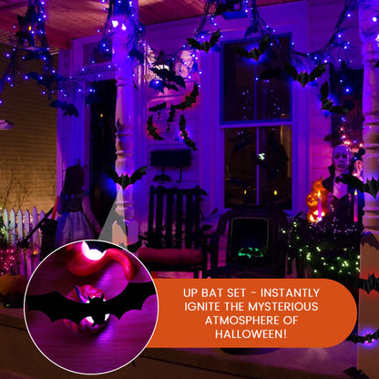 Halloween LED-Flugfledermaus-Deko – Leuchtende 3D-Fledermäuse für Veranda, Fenster, Tür, Garage & Partydeko