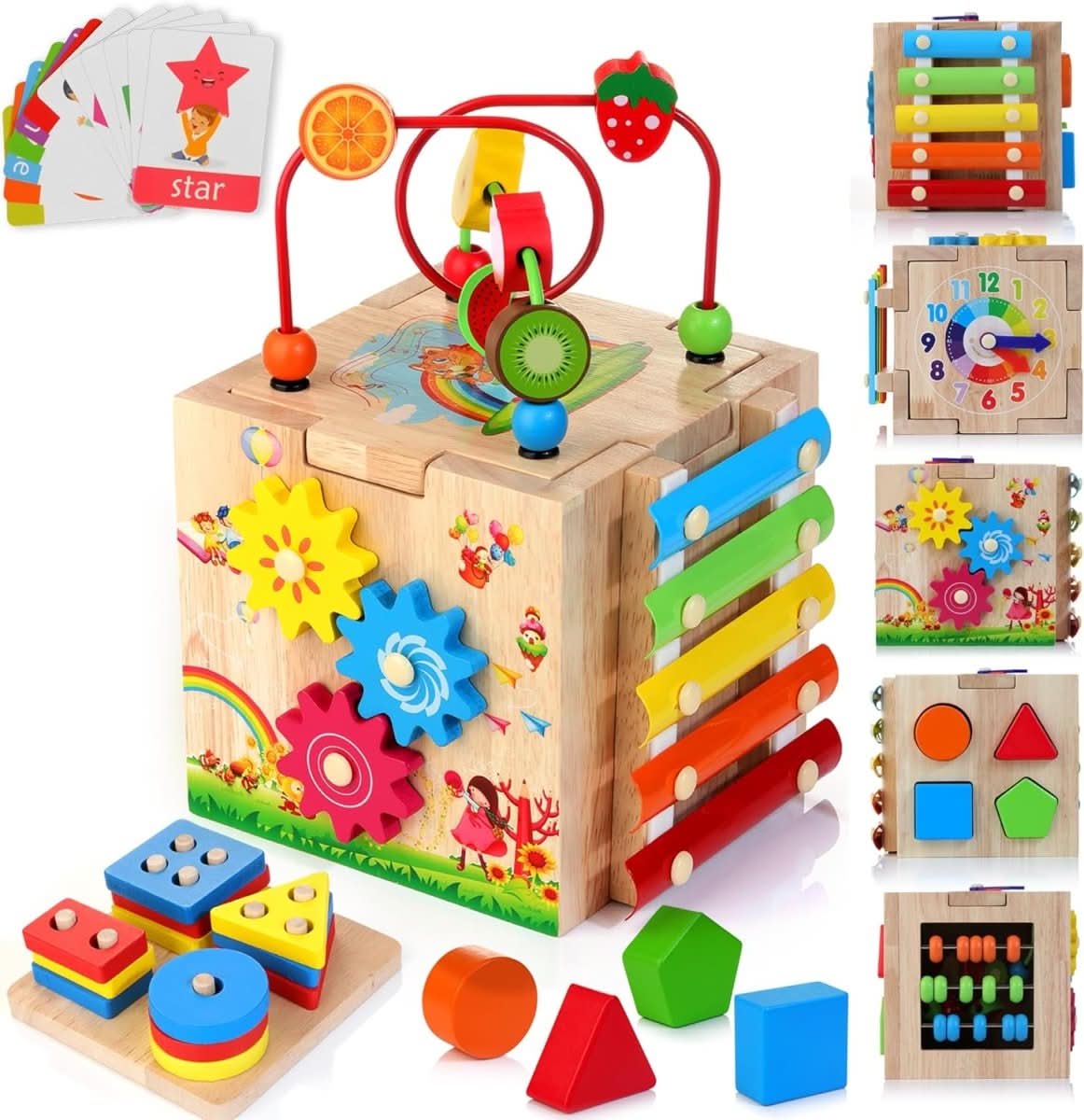 EduCube™ 8-in-1 | Montessori Aktivitätswürfel für spielerisches Lernen, Motoriktraining und frühe Entwicklung