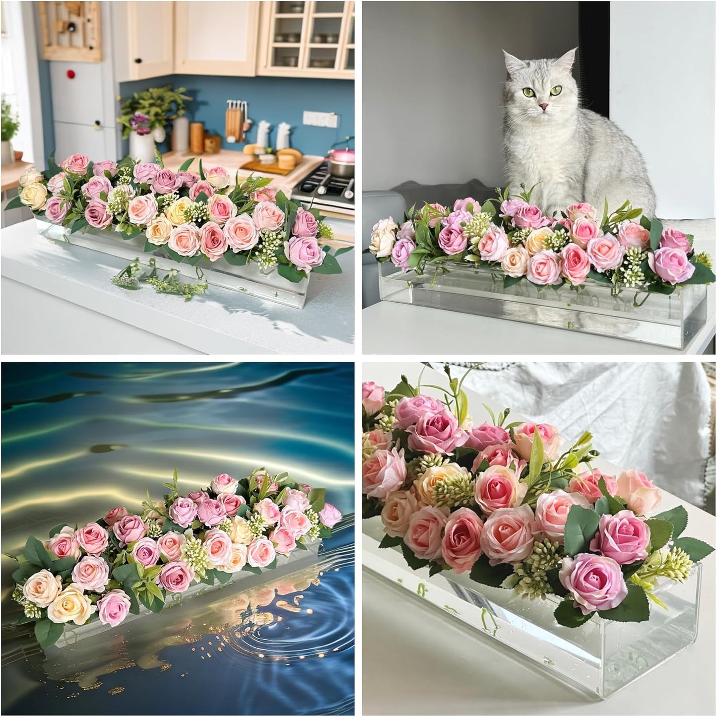 Klarer schwebender Blumenstraußhalter für Blumenarrangements auf dem Tisch