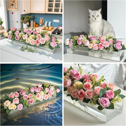 Klarer schwebender Blumenstraußhalter für Blumenarrangements auf dem Tisch