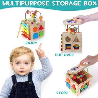 EduCube™ 8-in-1 | Montessori Aktivitätswürfel für spielerisches Lernen, Motoriktraining und frühe Entwicklung