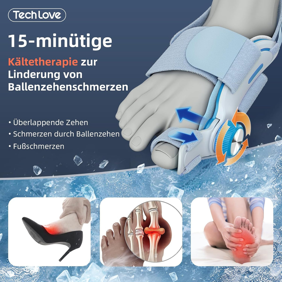 TechLove™ – Verstellbare Hallux-Valgus-Schiene mit kühlendem Gel-Pad