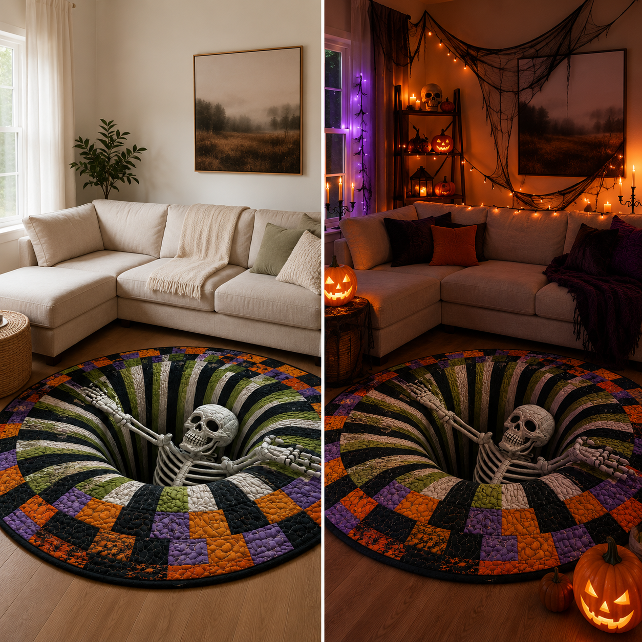 SpookyPortal – 3D-Skelett-Wirbel Halloween-Teppich