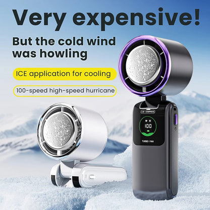 BREEZARO Mini Handventilator mit Kühlpack | 100 Geschwindigkeitsstufen | 10W Turbokraft | Klappbares & Tragbares Design