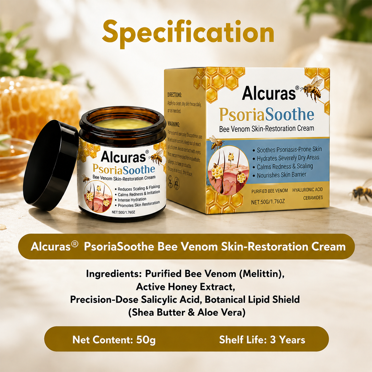 Alcuras® PsoriaSoothe – Hautregenerierende Creme mit Bienengift