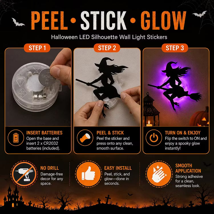 ScareLume™ – Leuchtende Halloween LED-Wandaufkleber für gruselige Stimmung 🎃🦇