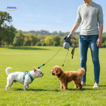 DualWalk – Mühelose, verhedderungsfreie Kontrolle bei Spaziergängen mit zwei Hunden