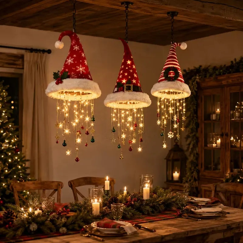 Hängende Weihnachtsmütze mit Licht – Leuchtende Weihnachtsdekoration für Fenster, Tür, Terrasse und Garten