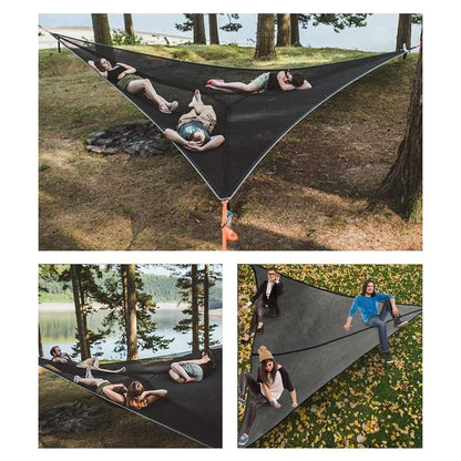 3-Punkt Camping Hängematte Dreieck | Bis 500 kg Tragkraft | Schwebend ohne ebenen Boden, Stauraumfächer für Outdoor & Garten
