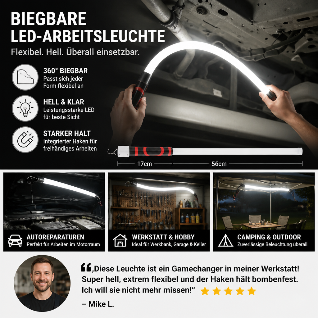 FlexBeam Pro – biegbare LED‑Arbeitsleuchte