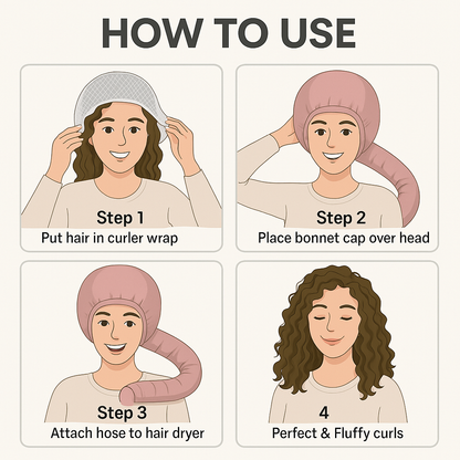 Tragbare Locken – Haubentrockner‑Mütze für das Haar