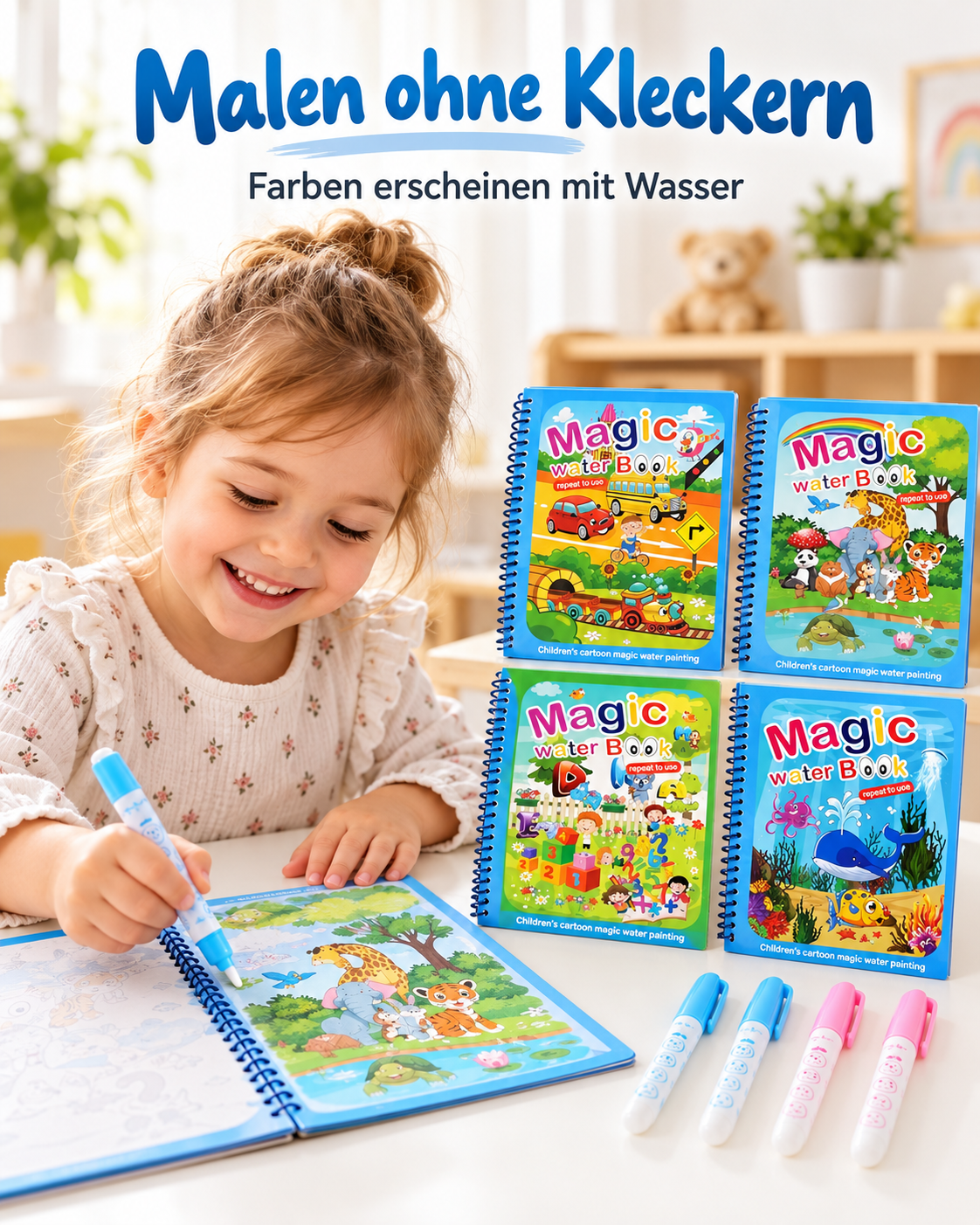 🎨 MagicWater™ | 4er-Set wiederverwendbare Wassermalbücher – Endloser Malspaß ohne Kleckern! | Letzter Tag Rabatt!