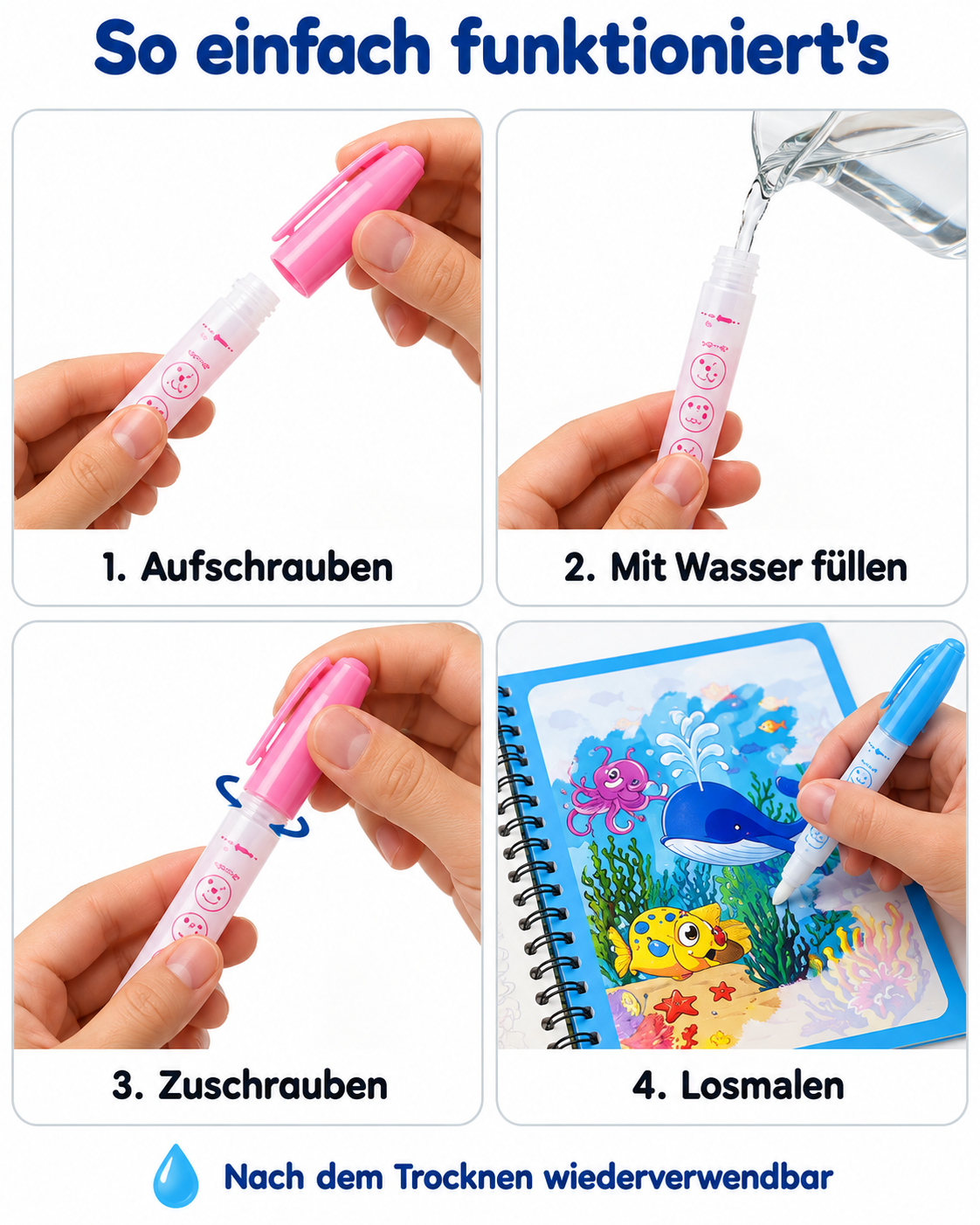 🎨 MagicWater™ | 4er-Set wiederverwendbare Wassermalbücher – Endloser Malspaß ohne Kleckern! | Letzter Tag Rabatt!