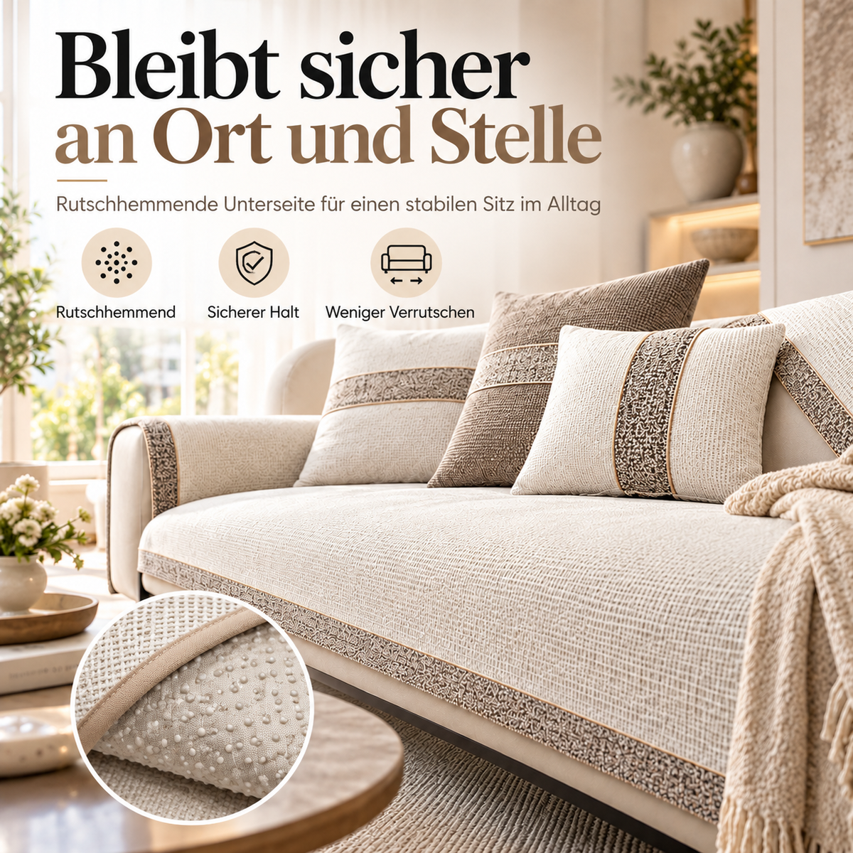 LeinenLux™ | Rutschfester Sofabezug in edler Leinenoptik – Für ein gemütliches Sofa zum Wohlfühlen!