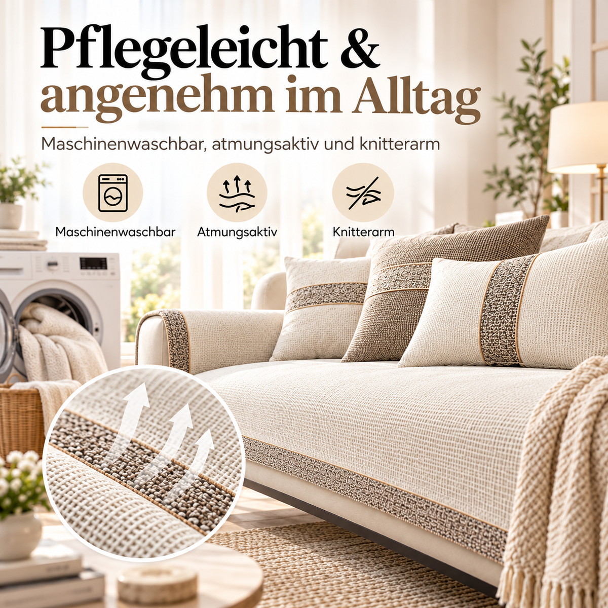 LeinenLux™ | Rutschfester Sofabezug in edler Leinenoptik – Für ein gemütliches Sofa zum Wohlfühlen!
