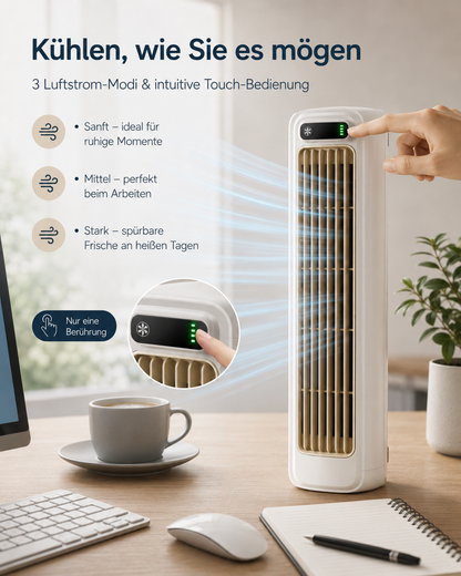 Mini USB-Turmventilator kabellos – leiser Tischventilator mit 3 Modi & Touch-Bedienung für Büro, Schlafzimmer & Küche