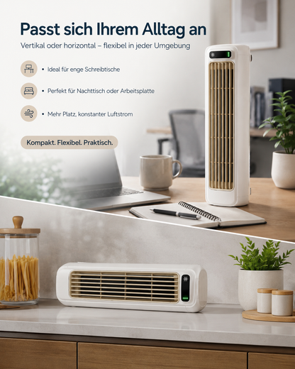 Mini USB-Turmventilator kabellos – leiser Tischventilator mit 3 Modi & Touch-Bedienung für Büro, Schlafzimmer & Küche
