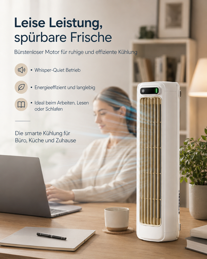 Mini USB-Turmventilator kabellos – leiser Tischventilator mit 3 Modi & Touch-Bedienung für Büro, Schlafzimmer & Küche