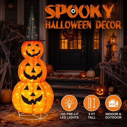 PumpkinGlow™ – Leuchtender Halloween-Kürbisturm mit LED-Beleuchtung | 2 Größen