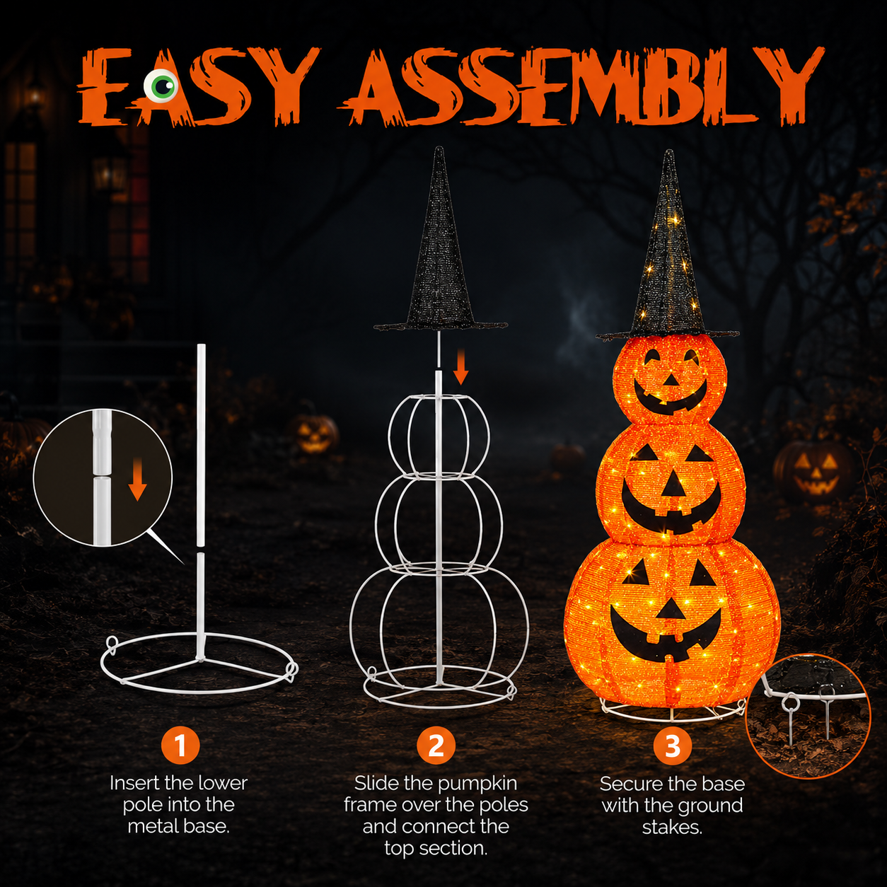 PumpkinGlow™ – Leuchtender Halloween-Kürbisturm mit LED-Beleuchtung | 2 Größen