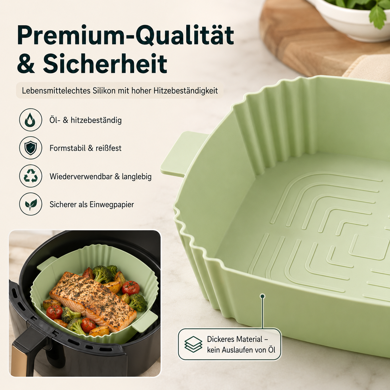 AirFryClean™ – 4er-Set Silikon-Einsätze für Heißluftfritteusen | Sauber kochen & leichter reinigen