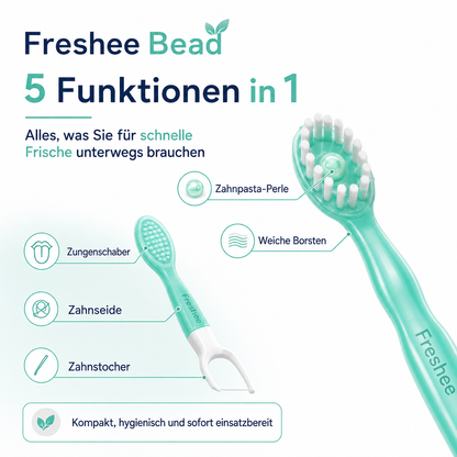 Freshee Bead™ – 5-in-1 Mini-Zahnbürste mit integrierter Zahnpasta-Perle
