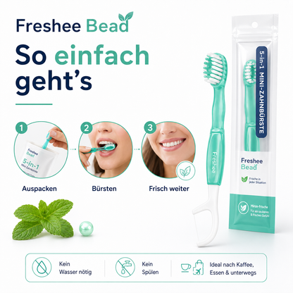 Freshee Bead™ – 5-in-1 Mini-Zahnbürste mit integrierter Zahnpasta-Perle