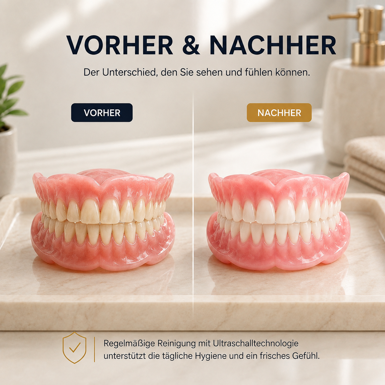 Premium Zahnprothese – Optional mit Ultraschall-Reiniger für tägliche Tiefenpflege