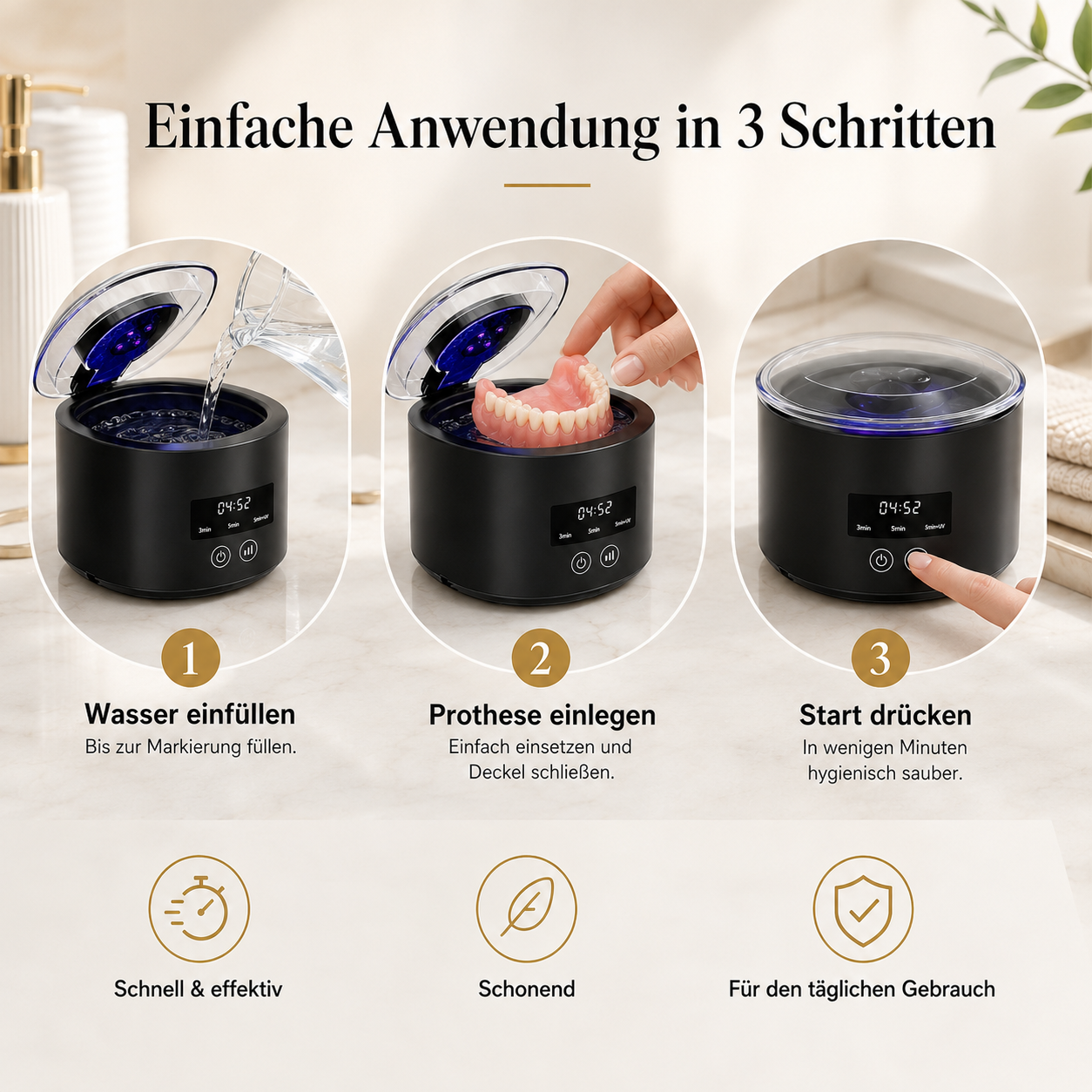 Premium Zahnprothese – Optional mit Ultraschall-Reiniger für tägliche Tiefenpflege