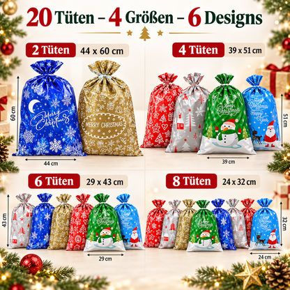 MerryWrap™ – Wiederverwendbare Weihnachtstüten mit Kordelzug im 20er-Set