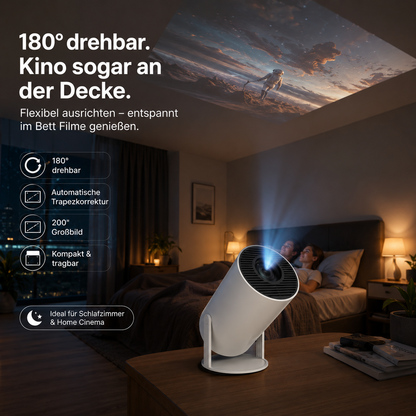 Tragbarer Mini-Beamer mit WLAN 6, Android 11 & 180° Drehfunktion