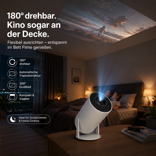 Tragbarer Mini-Beamer mit WLAN 6, Android 11 & 180° Drehfunktion