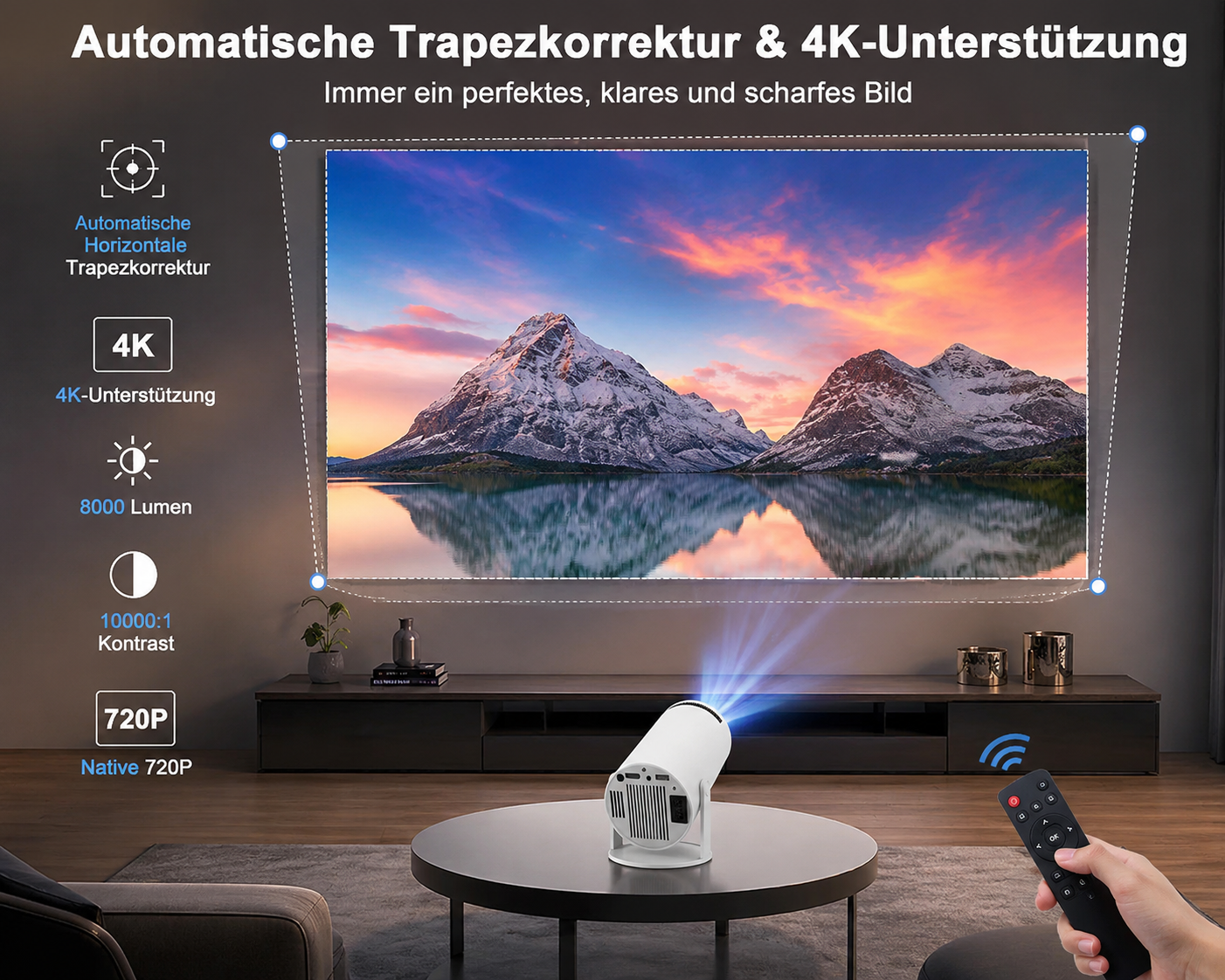 Tragbarer Mini-Beamer mit WLAN 6, Android 11 & 180° Drehfunktion