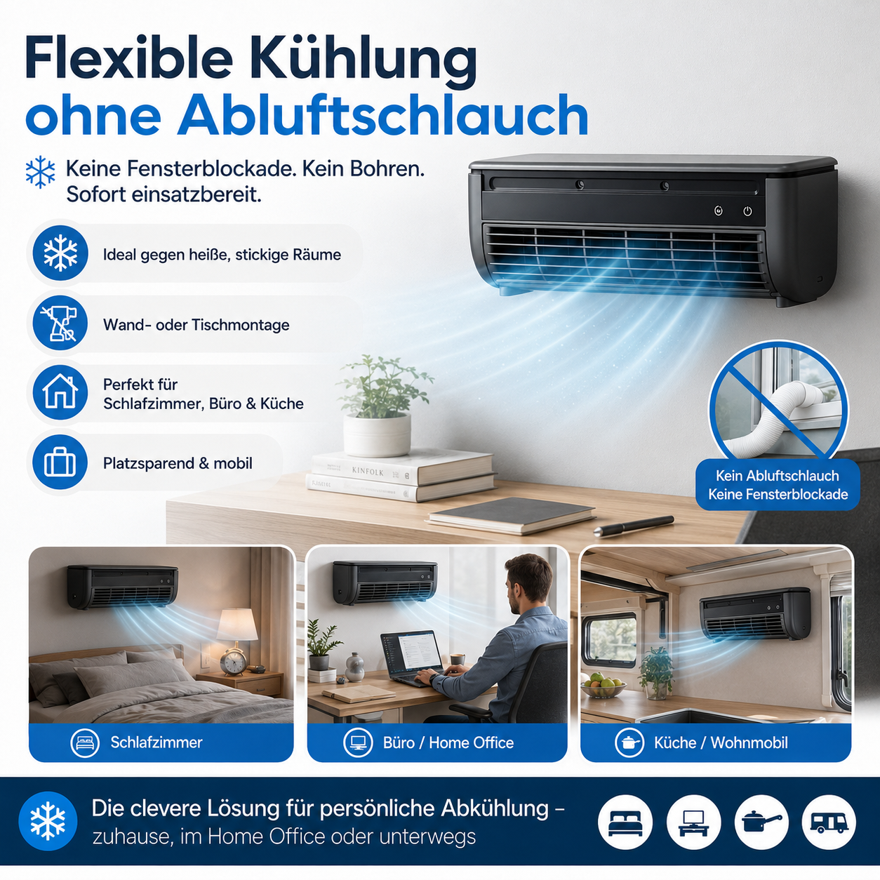 Mobile Klimaanlage ohne Abluftschlauch – kühle Erfrischung & Luftfilterung in nur 30 Sekunden | Letzter Tag Rabatt