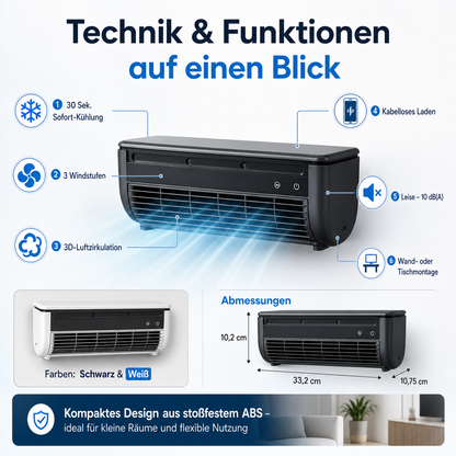Mobile Klimaanlage ohne Abluftschlauch – kühle Erfrischung & Luftfilterung in nur 30 Sekunden | Letzter Tag Rabatt