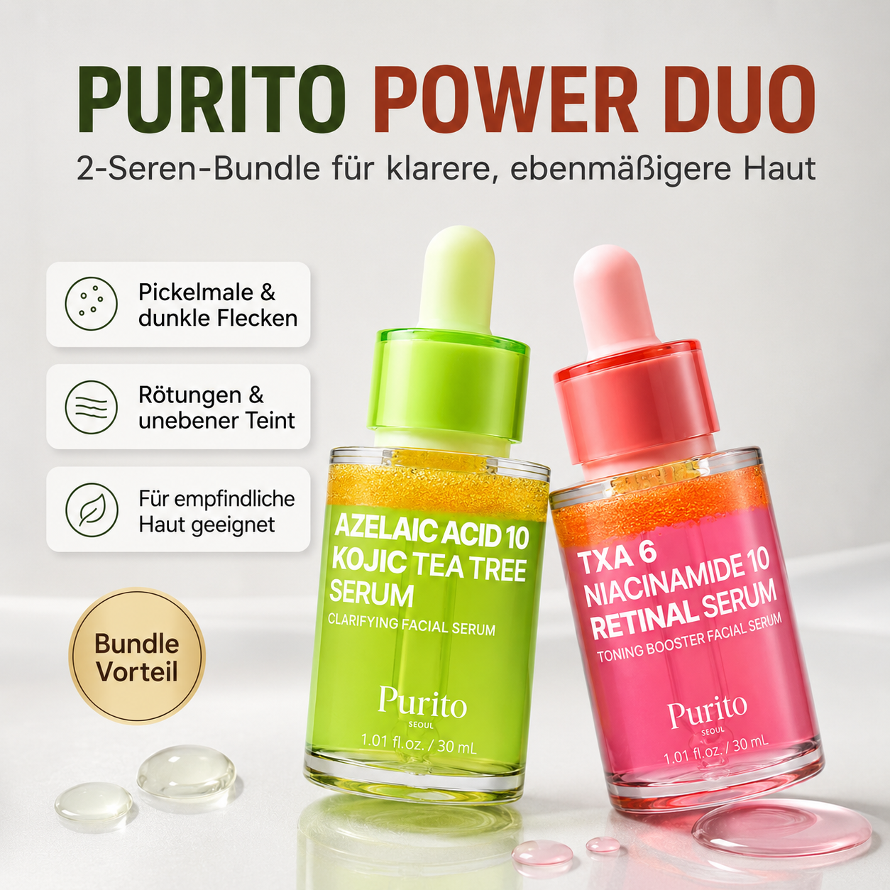 PURITO Power Duo – 2-Seren-Bundle für klarere, ebenmäßigere Haut