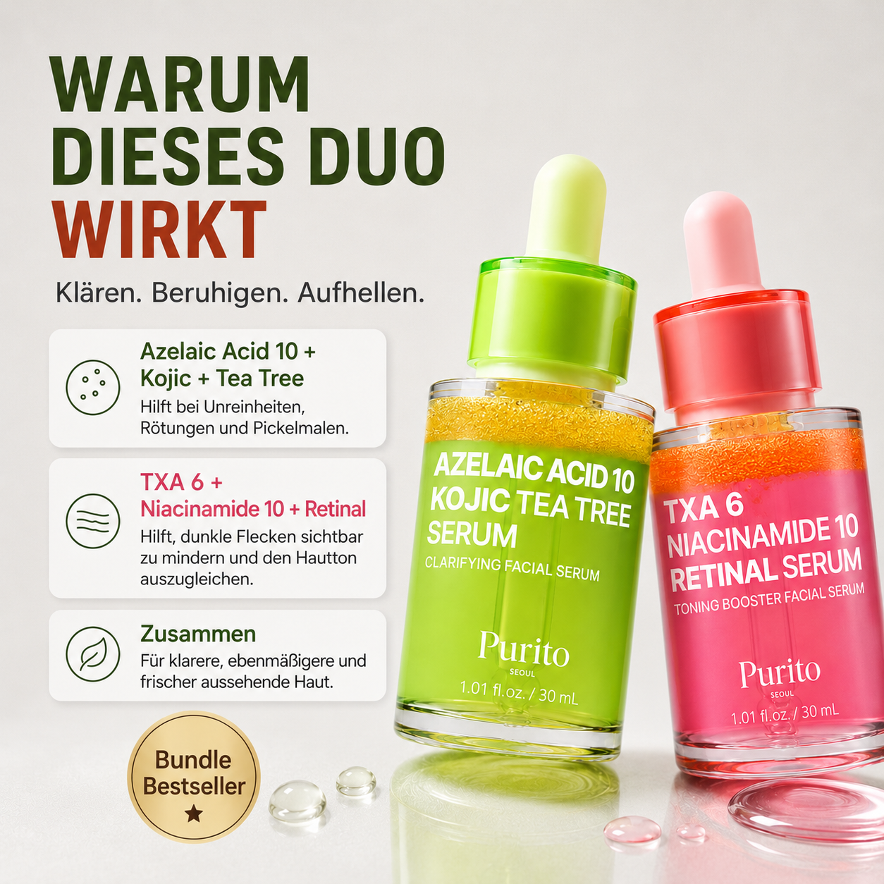 PURITO Power Duo – 2-Seren-Bundle für klarere, ebenmäßigere Haut
