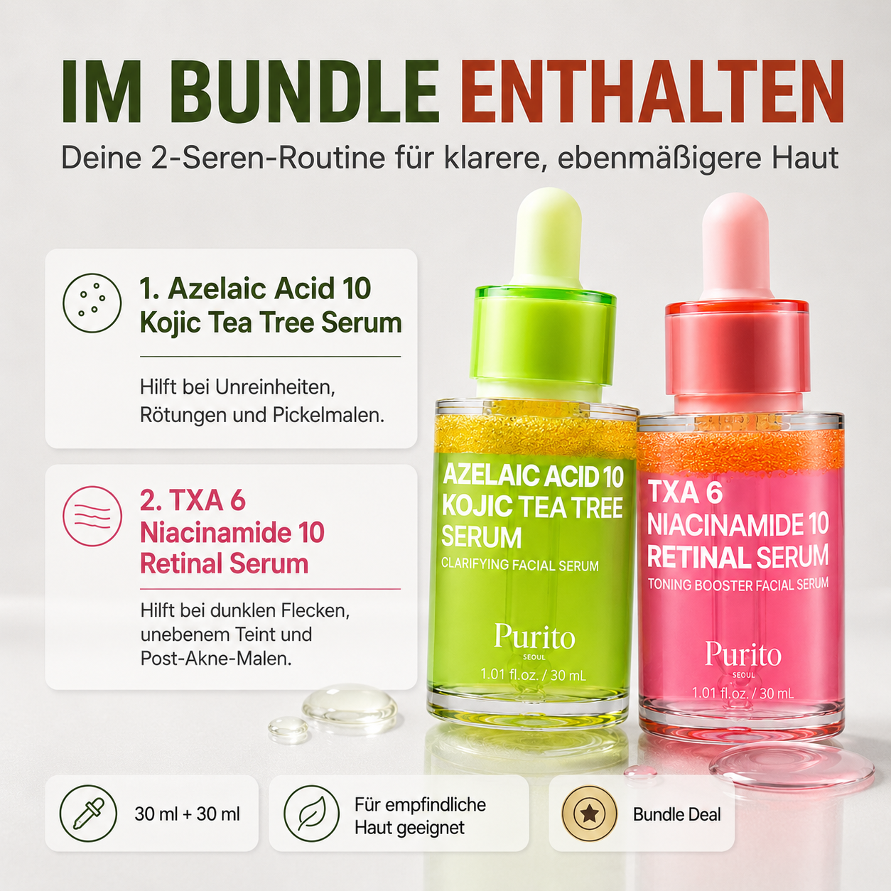 PURITO Power Duo – 2-Seren-Bundle für klarere, ebenmäßigere Haut