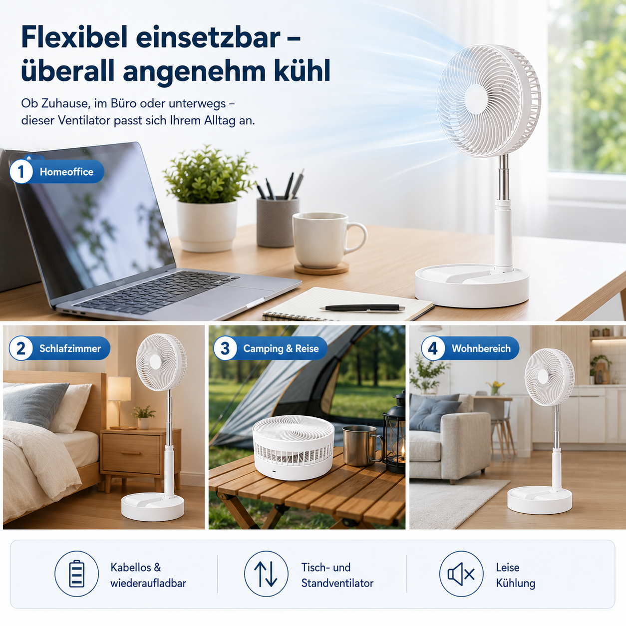 Faltbarer Akku-Ventilator mit Fernbedienung