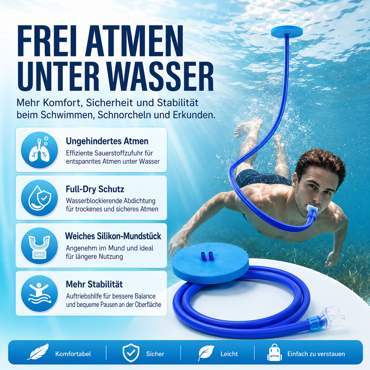 Entdecken Sie die Unterwasserwelt – frei, ruhig und ohne ständiges Auftauchen
