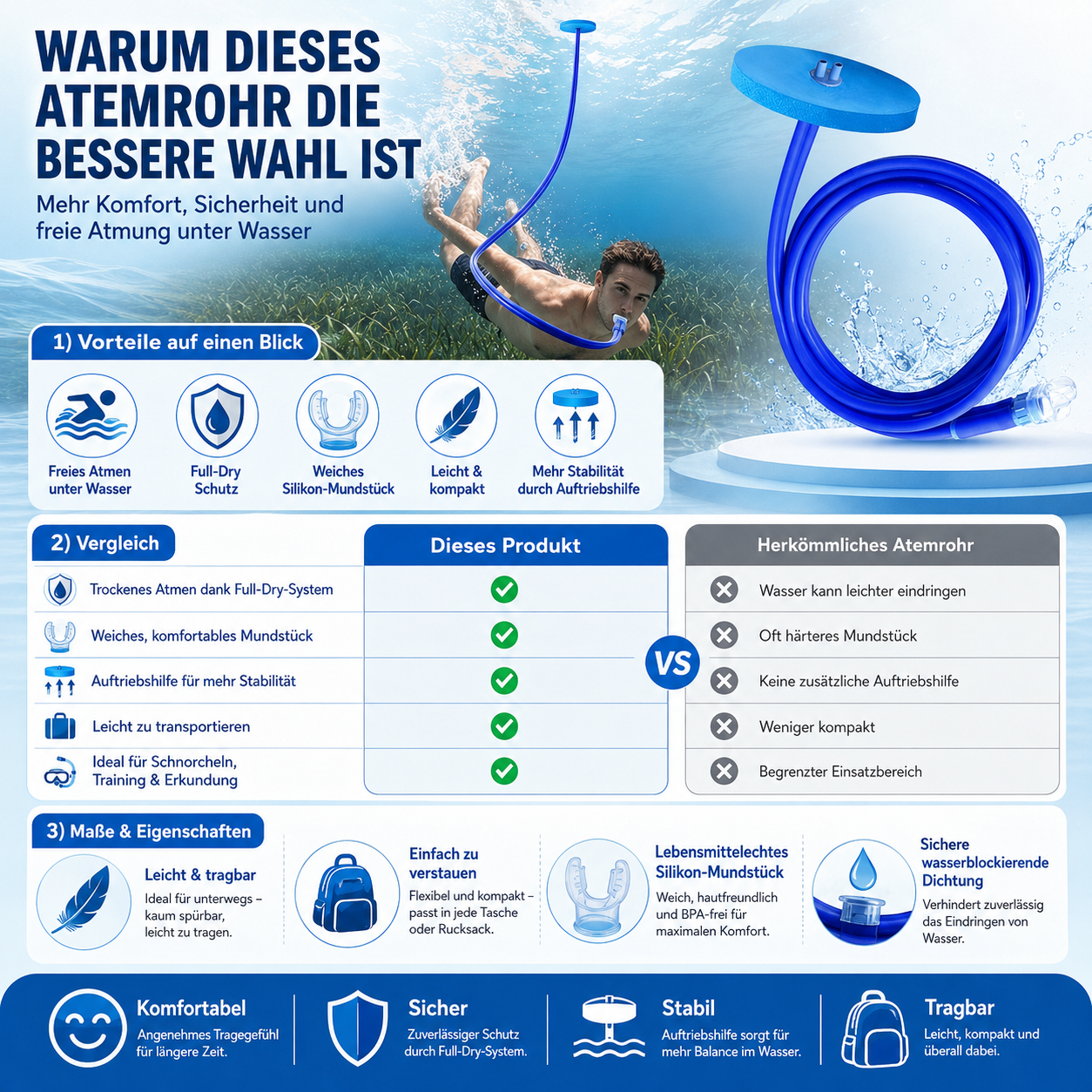Entdecken Sie die Unterwasserwelt – frei, ruhig und ohne ständiges Auftauchen
