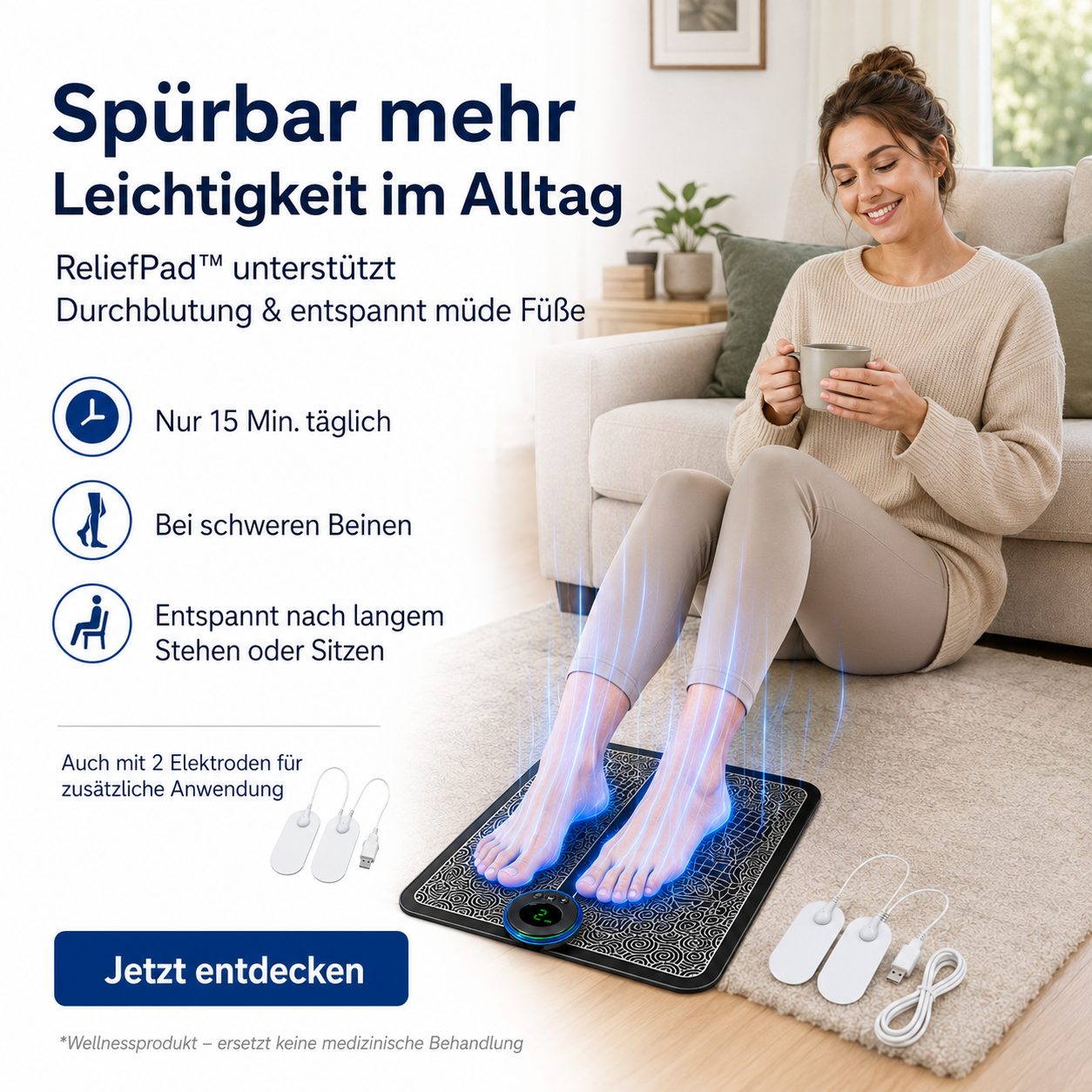 Letzter Tag -50% | ReliefPad™ – Unterstützt die Durchblutung bei Lymphstau, Krampfadern & müden Beinen
